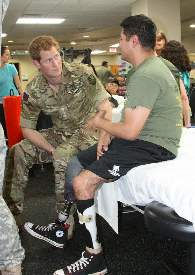 Harry (left) talking to an injured soldier at the Walter Reed National Military Medical Center, Bethesda, Maryland, US; 15 May 2013
By Military Health - https://www.flickr.com/photos/militaryhealth/8739133066/, CC BY 2.0, https://commons.wikimedia.org/w/index.php?curid=26100522